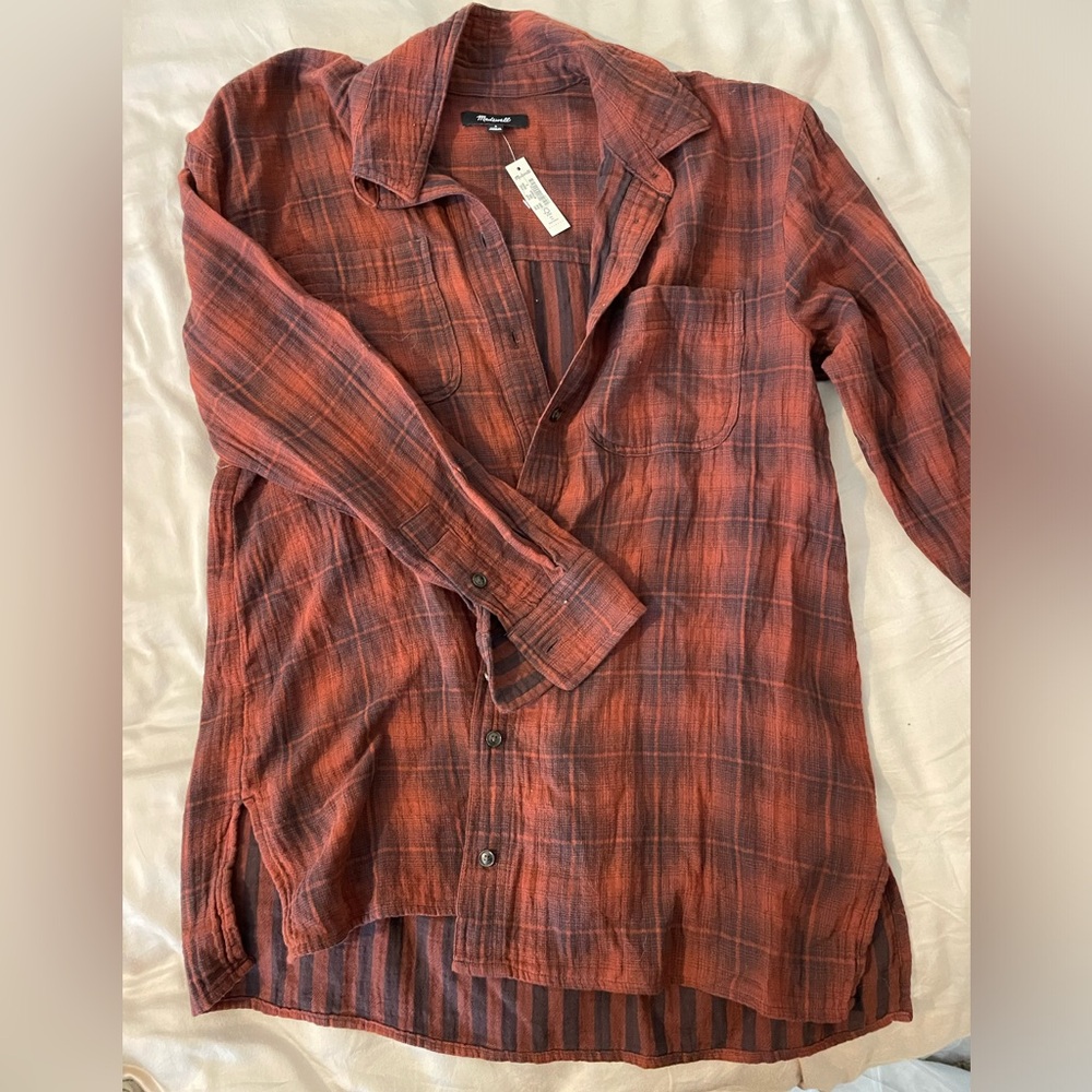 Madewell Red/ Brown Plaid Button Down Shirt oversized flannel